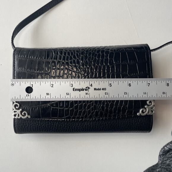 BRIGHTON Black Leather Organizer Wallet Crossbody Croc-embossed Elegant Western - Picture 11 of 15